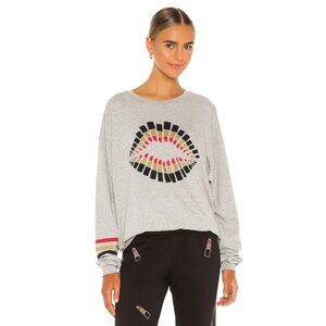 Lauren Moshi Lipstick Ring Lips Oversized Sweatshirt Grey
